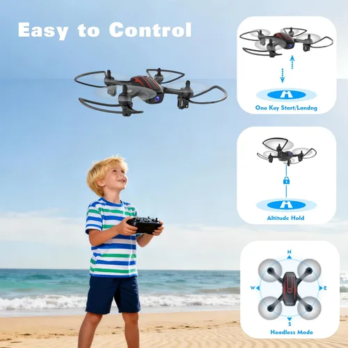 Vista 4 de Drones para niños de 8 a 12 años, dron con cámara 1080P para niños y adultos, FPV Drone con 2 baterías, mini dron con foto de gestos, cuadricóptero