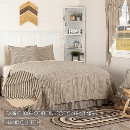 Vista 3 de VHC Brands Sawyer Mill Ticking Stripe California King - Juego de edredón color gris carbón