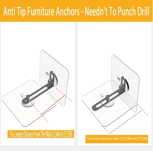 Vista 2 de Anclajes de pared para muebles, anclajes de muebles antipunta, sin taladro, anclajes adhesivos de pared para muebles a prueba de bebés, armario