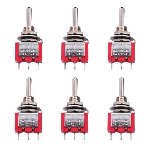 Vista 13 de Mxuteuk 8 piezas interruptor de palanca mini SPST interruptor en miniatura encendido/apagado 2 terminales 2 posiciones 6 A 125 V 3 A 250 V