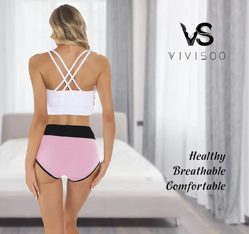 Vista 3 de VIVISOO - Ropa interior elástica, suave, transpirable, de algodón y tiro alto para mujeres, paquete de 5