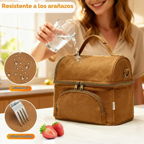 Vista 5 de Lonchera para hombres con 2 bolsas de hielo XL, bolsa de almuerzo de lona encerada resistente para hombres, bolsa enfriadora suave para adultos