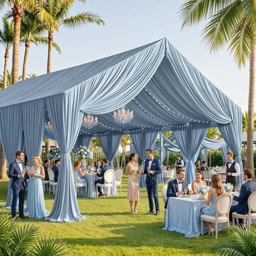Vista 20 de Cortina de techo beige de 20 x 40 pies para bodas, 4 paneles sin arrugas, 40 pies de largo, cortinas drapeadas para bodas, cumpleaños y fiestas