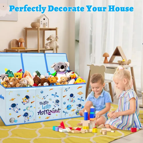 Vista 5 de decalsweet Caja de juguetes para niños, contenedor de almacenamiento plegable con asas para tapas para niños y niñas, caja organizadora de juguetes