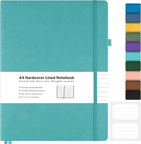 Vista 9 de Cuaderno con rayas universitarias, cuaderno de cuero de tapa dura A4 para el trabajo, cuaderno diario rayado para mujeres, hombres, 192 páginas
