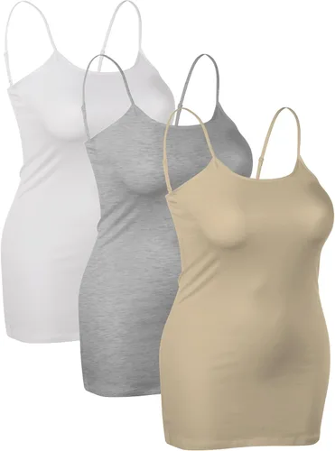 Vista 362 de Emmalise Camisola larga casual básica para mujer, con tirantes ajustables, top en capas