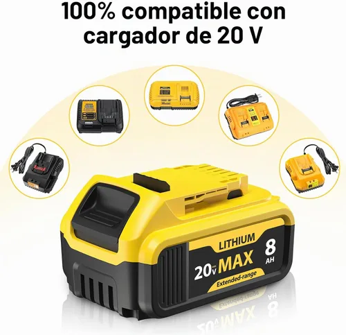 Vista 6 de Paquete de 4 baterías de iones de litio de 8000 mAh para batería Dewalt de 20 V Max, compatible con herramientas DCB200 DCB201 DCB204 DCB206 DCB207