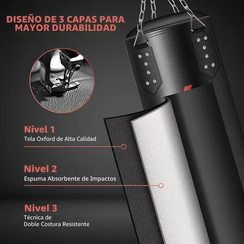 Vista 3 de Punching Bag for Adults, 4ft PU Leather 6 in 1 Heavy Boxing Bag Set, Punching Bag with 12oz Boxing Gloves, Hand Wraps, Hanging Bag for MMA Karate
