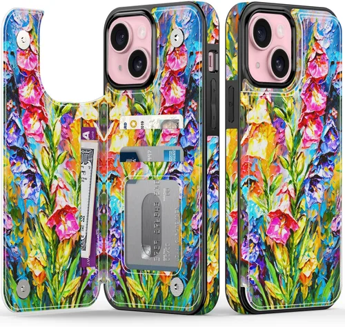 Vista 86 de FUNMIKO Funda tipo cartera para iPhone 15 con tarjetero + clip para efectivo, bloqueo RFID, protección contra caídas de grado militar y obras