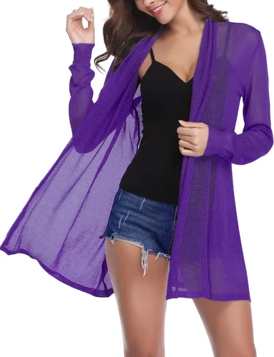 Vista 5 de Totatuit Cárdigan tipo kimono ligero de verano para mujer, de manga larga, frente abierto, suéter de punto holgado, blusa casual
