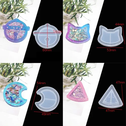 Vista 8 de 9 moldes para coctelera de resina, molde de fundición epoxi de arena movediza Kawaii, molde de silicona de animales de gato con 3 hojas de película