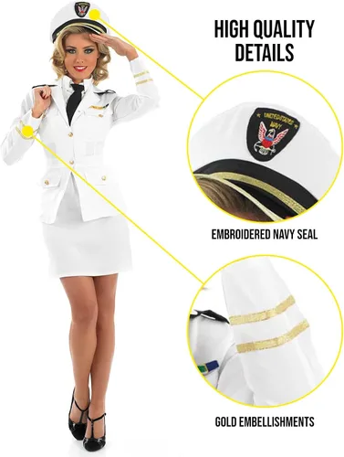 Vista 4 de Fun Shack Disfraces de marinero para mujer, disfraz de Capitán Naval de Halloween para mujeres adultas, disponible en tallas S, M, L, XL, XXL