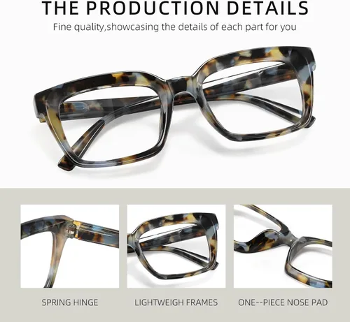 Vista 5 de XVXV Square Reading Glasses for Women - Blue Light Blocking Readers Anti Glare Eyeglasses with Spring Hinge