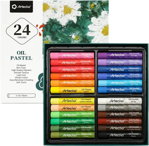 Vista 15 de Artecho Juego de 12 colores pasteles metálicos al óleo suaves para pintura artística, dibujo, mezcla (0.394 x 2.756 in)