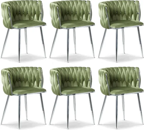 Vista 27 de Juego de 2 sillas de comedor de terciopelo, sillas laterales tapizadas tejidas con patas de metal negro, sillas decorativas modernas, sillas