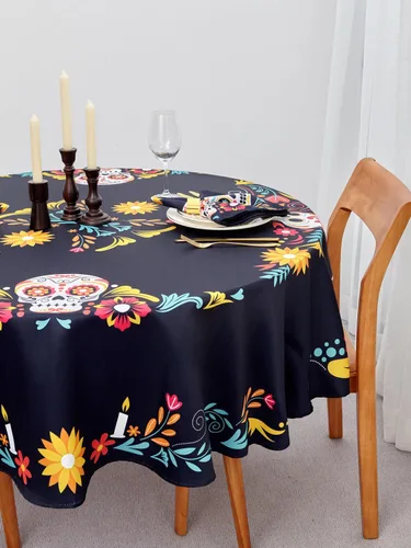 Vista 5 de YiHomer Día de los Muertos - Mesa de Halloween – Máscara de esqueleto floral Dia De Los Muertos, fiesta mexicana del Cinco de Mayo, fiesta mexicana
