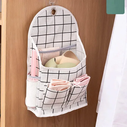 Vista 6 de Casa Bolsa colgante multifuncional Colgador de tela para dormitorio universitario Organizador Misceláneo Bolsa colgante de pared para baño Bolsa
