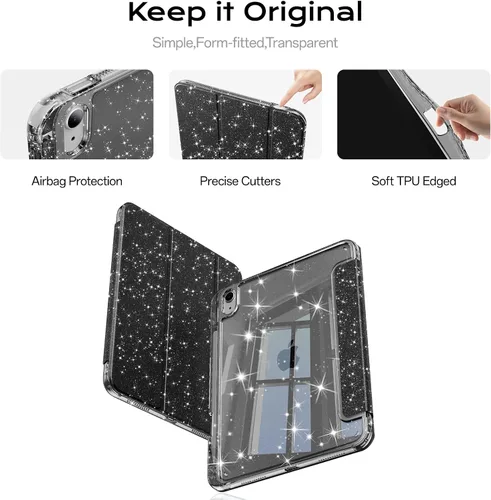 Vista 8 de Funda compatible con iPad de 11ª y 10ª generación de 11 pulgadas 2025/10.9 pulgadas 2022, parte trasera transparente brillante con soporte