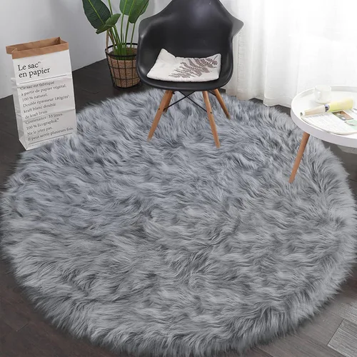 Vista 28 de Mini alfombra redonda negra de piel de oveja sintética de 15.7 pulgadas, alfombra circular esponjosa para silla, alfombra peluda para escritorio