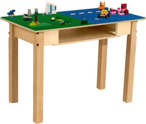 Vista 42 de Contender Time-2-Play - Mesa de madera contrachapada de abedul para niños, color azul y verde, compatible con Lego Montessori con estante para sala