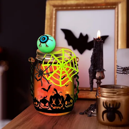 Vista 4 de OCHIDO Actividades de manualidades de Halloween para niños, paquete de 6 tarros de cristal para actividades artísticas escolares, suministros