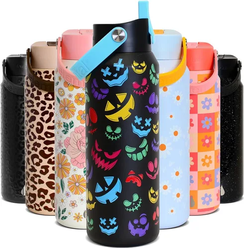 Vista 26 de Elemental Botella de agua aislada de 24 onzas con popote, botellas de agua con núcleo de acero inoxidable 100% a prueba de fugas para viajes, Beige