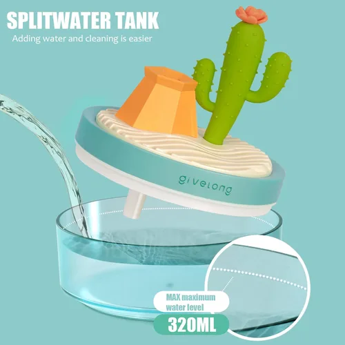 Vista 5 de PRATIQUE Mini humidificadores portátiles de escritorio para dormitorio, humidificador pequeño con paisaje de cactus, silencioso, niebla fría