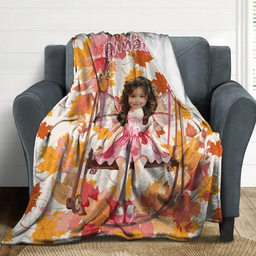 Vista 4 de Artsadd Manta facial personalizada de princesa para niñas, personalizada con cara de niños, manta personalizada para niños, nombre de foto de bebé