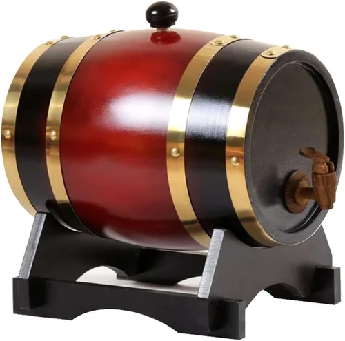 Vista 10 de Barril de vino de roble vintage barril de envejecimiento de madera para whisky, cerveza, vino, tequila (madera, 3L)