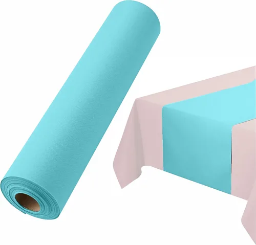 Vista 7 de Camino de mesa desechable para mesa de comedor, 16 pulgadas, paquete de 20 caminos de mesa de papel rosa similar al lino para fiestas, bodas