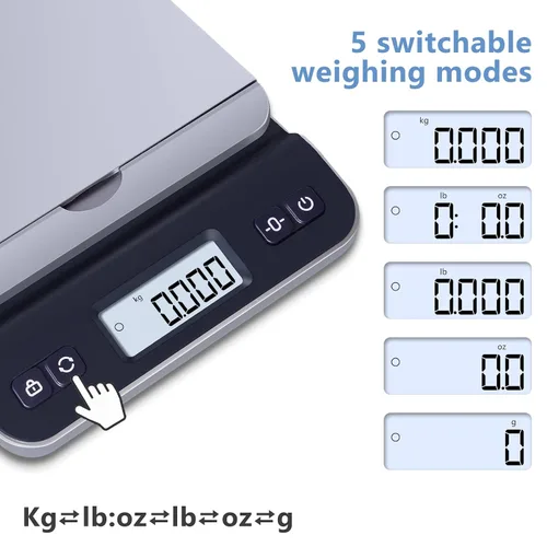 Vista 5 de Báscula de envío QP, báscula digital postal de alta precisión de 86 lb/0.1 oz para paquetes, función de retención/tara, pantalla LCD retroiluminada