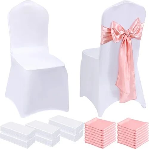 Vista 8 de Mepase - Juego de 100 fundas para sillas, color blanco, dorado champán