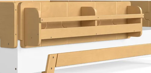 Vista 8 de Cama Montessori de tamaño matrimonial con estantería y valla, natural