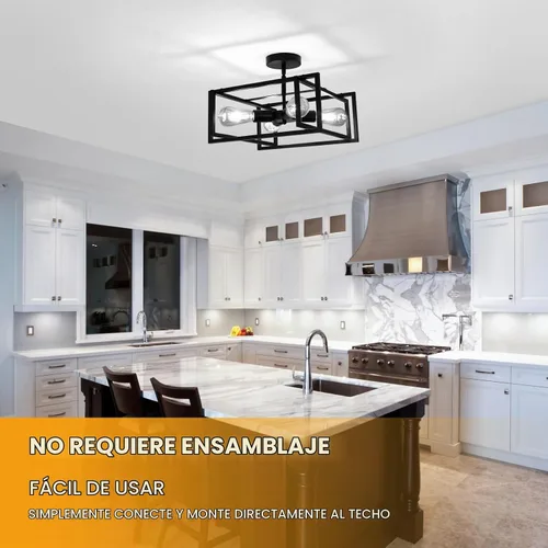 Vista 6 de DELIPOP Lámpara de techo LED de 4 luces industrial, color negro, lámpara de techo semiempotrada, iluminación para comedor, cocina, pasillo, isla