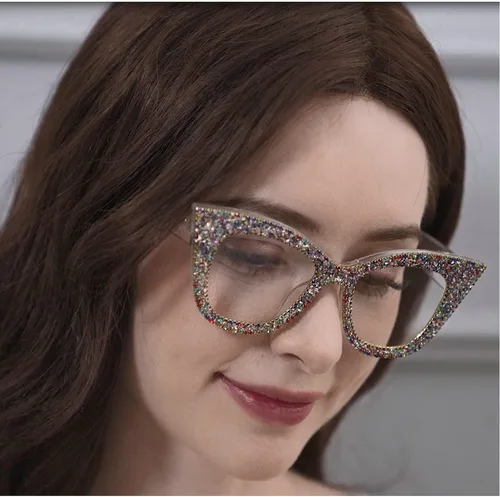 Vista 3 de Gafas de lectura con diseño de ojo de gato, diamantes de imitación brillantes con montura de diamante negro, lentes para lector de luz azul