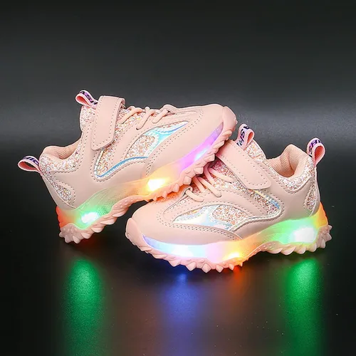 Vista 4 de Primavera otoño antideslizante suela suave bebé niño LED luces intermitentes zapatos niños niñas niños deportes tamaño 8 zapatos