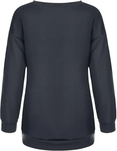 Vista 4 de UODSVP Tops de Halloween para mujer, casual, cuello redondo, estampado de color liso, manga larga