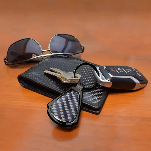 Vista 3 de iPick Image for Ford Mustang Cobra Real Black Carbon Fiber Metal Teardrop Key Chain