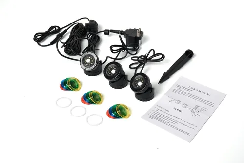 Vista 6 de Jebao PL1LED-3PS Luz LED sumergible para estanque con sensor de fotocélula, 2.25" x 3", rojo, azul, verde y amarillo