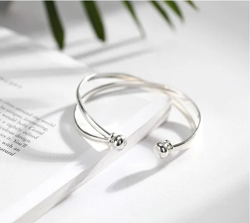 Vista 2 de SLUYNZ Pulsera abierta de plata de ley 925 para mujer, joyería fina, boda, compromiso, pulsera Plateado