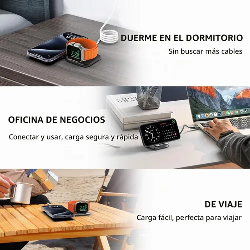 Vista 6 de KUXIU - Mini cargador inalámbrico plegable 2 en 1 para Apple, estación de carga magnética de aleación de aluminio compatible con iPhone Gris