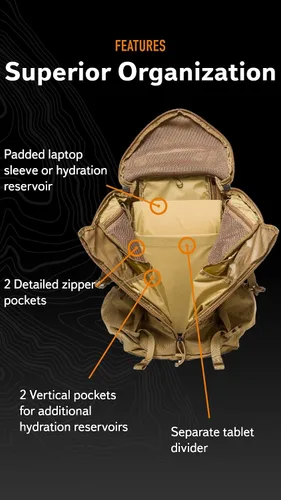 Vista 4 de Mystery Ranch Mochila de 2 días - Mochila táctica Molle Senderismo, 27L, Coyote