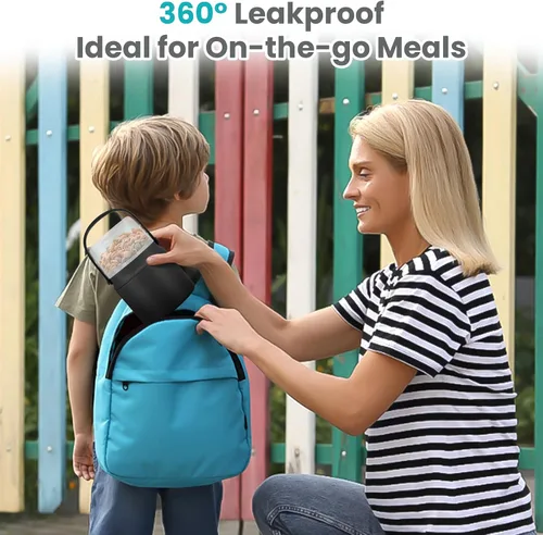 Vista 6 de Tarro de comida aislado 2 en 1 con un recipiente para aperitivos, termo de sopa para niños de 15 onzas para comida caliente con asa y cuchara, a