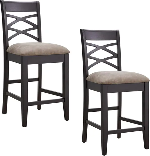 Vista 11 de Leick Home Calton Taburete de mostrador, con asiento giratorio, para cocina o comedor, piel sintética negra y piedra gris, paquete de 2, 10118GS/BL