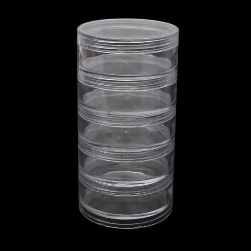 Vista 8 de NUEAYMS 1 juego de 5 capas cilíndricas apilables de plástico redondo transparente almacenamiento tarro caja para cuentas botones manualidades
