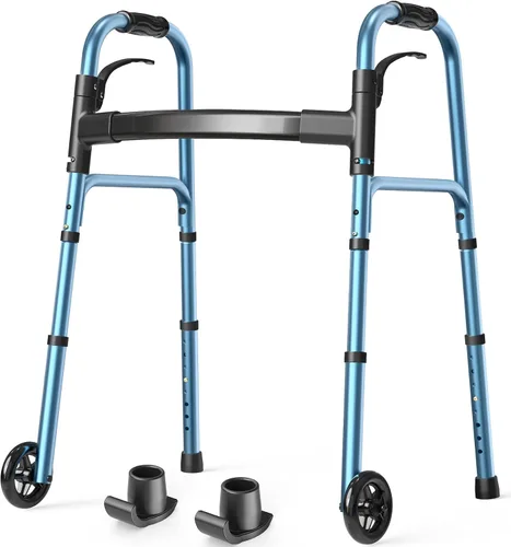 Vista 11 de Caminantes plegables para personas mayores, ruedas de 5 pulgadas, caminante ligero con ruedas, soporta hasta 350 libras, caminante estándar