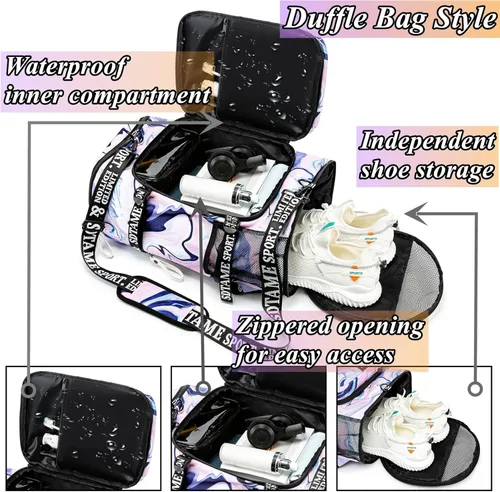 Vista 2 de Mochila de lona con compartimento para zapatos para 4 vías impermeable viaje deporte senderismo portátil, Púrpura, Mochilas de lona