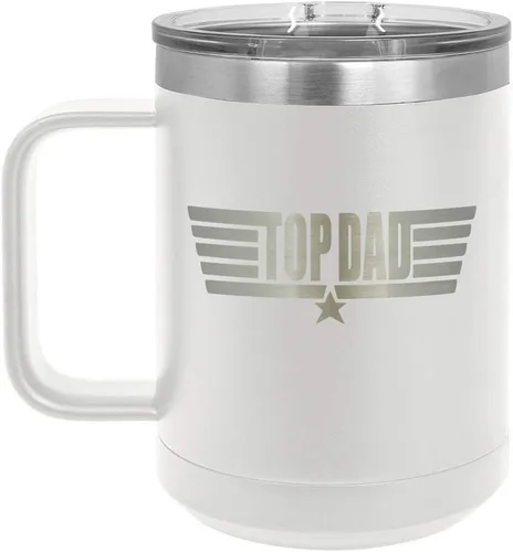 Vista 18 de TOP DAD Taza de café negra de 15 oz con tapa deslizante Taza de café de viaje aislada Ideas de regalos del día del padre de hijo o hija