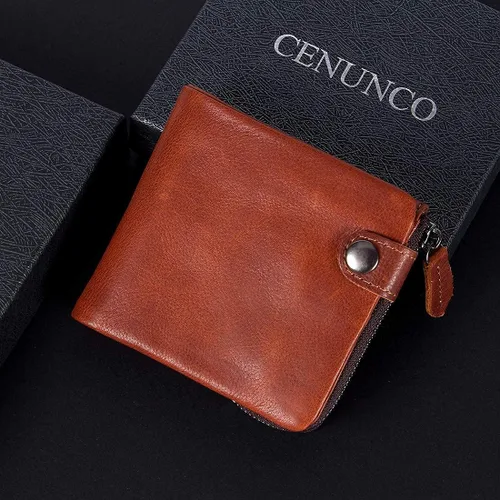 Vista 7 de Cenunco - Carteras de piel de vacuno para hombre estilo vintage con cierre de bolsillo