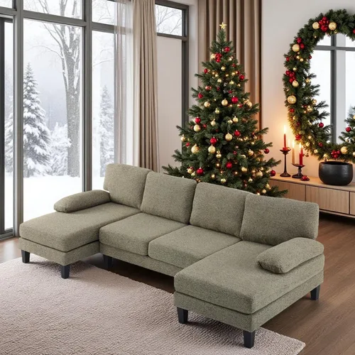 Vista 14 de VINGLI Sofá seccional en forma de U de 110' con dos chaise, sofá pequeño asequible con 4 asientos, sofás cómodos de tela chenille para sala